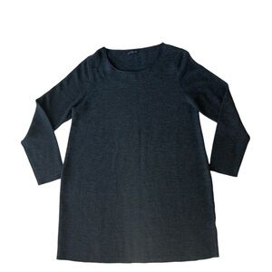 EILEEN FISHER Dark Gray/Black Merino Wool Knit Sweater Dress Size Medium